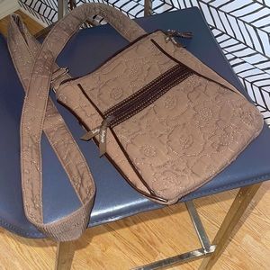 Thirty One crossbody Floral embroidered brown bag
